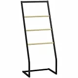 HOMCOM Toallero de Pie Toallero para Baño con 4 Barras de Bambú y Acero para Lavadero 40,5x28x98 cm Negro y Natural