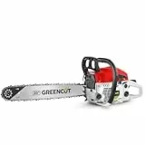 GREENCUT GS650X - Motosierra de Gasolina 65cc 3,8CV, Motor 2 Tiempos, para Tala de Árboles, Ligera, con Funda Protectora