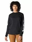 Carhartt Camiseta de manga larga con logotipo gráfico, Loose Fit, tejido grueso Para Mujer, Negro, S