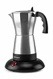 Orbegozo KFE 660, Cafetera italilana eléctrica, 480 W, 3/6 tazas, apagado automático, base con rotación, tapadera con ventana, color negro