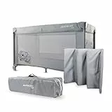 Mobiclinic®, Cuna de Viaje, Bolsa Transporte, 2 en 1, Plegado ultracompacto, Colchón extraíble, Mofli, hasta 15kg, Tela Transpirable, Entrada Lateral con Cremallera, Parque bebé, Ruedas (Gris)