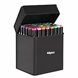 Rotuladores doble punta con 48 colores, alcohol markers de calidad para dibujar, colorear, rotuladores lettering, perfectos como rotuladores alcohol y marcadores alcohol para arte y caligrafía.