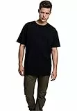 URBAN CLASSICS Camiseta básica de manga corta, cuello redondo normal, de algodón grueso, largo normal, oversized, de hombre, moderna, color negro, talla XXL