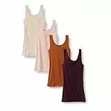 Amazon Essentials Camiseta Ajustada sin Mangas Mujer, Pack de 4, Beige/Burdeos/Carmín/Terracota, L