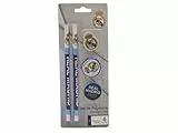 CYPBRANDS Real Madrid, Set de Papeleria, Escritura, Sacapunta, Goma de Borrar, Lapiceros, Color Blanco, Producto Oficial