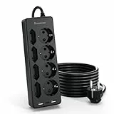 Regletas Enchufes con USB,Regleta 8 Tomas de AC y 2 USB A 1 USB C Enchufe Multiple,Regleta Enchufes Proteccion Sobretension, 2 M Alargador Enchufe Plano con Interruptor para Mesa, Oficia, Casa, Negro