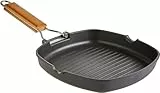 WECOOK! Ecostone Grill Asador Inducción Rayas 20 X 20cm, Antiadherente ILAG Ecológico sin PFOA, Aluminio Fundido, 5mm Espesor, Mango Madera Plegable, Apta Todas las Cocinas Vitrocerámica, Gas