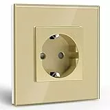 BSEED Enchufe de Pared,Schuko Enchufe Simple con Panel de Cristal Oro,16A 250V Toma de Corriente,Enchufes de Extensión para Cocina,Dormitorio,Oficina,Hotel,etc