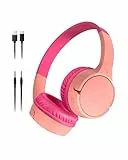 Belkin SoundForm Mini Auriculares inalámbricos para niños con micrófono, on Ear, 30 Horas de autonomía y Adhesivos, Cascos supraaurales para enseñanza en línea y Viajar, iPhone, iPad o Galaxy, Rosa