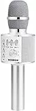BONAOK Micrófono Inalámbrico de Karaoke Bluetooth, 3-en-1 Portátil Karaoke Portátil Mic Regalo Cumpleaños Máquina de Altavoces para Fiestas en el Hogar para iPhone/Android/iPad Smartphone (Plateado)