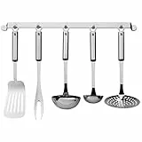 WMF Profi Plus - Juego de Cocina 6 piezas, Estante para Colgar con 5 Ayudantes, Cucharón, Espumadera, Cuchara para salsa, Espátula, Tenedor para carne, Acero Inoxidable Pulido