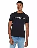 Tommy Hilfiger Camiseta de Manga Corta para Hombre Core Tommy Logo Cuello Redondo, Negro (Jet Black), L