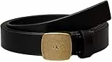 Calvin Klein Cinturón Mujer Casual Plaque Buckle 2,0 cm Cinturón de piel, Negro (Black/Tumbled Gold), 90 cm