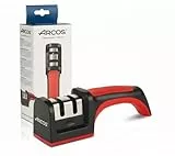 ARCOS Afilador Profesional con Mango Ergonómico de Uso Manual para Afilar y Pulir Cuchillos. Rodillos Cerámicos y de Carbono. Color Rojo y Negro