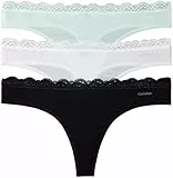 Calvin Klein Braguitas Tipo Tanga Mujer Pack de 3 con Encaje, Multicolor (Black/White/Moonlight Jade), S