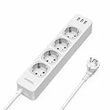 TESSAN Regletas Enchufes con USB, Alargador Enchufes con 4 Tomas y 3 USB, Regleta con Interruptor, Compatible con Phone, para Casa, Oficina, 2m