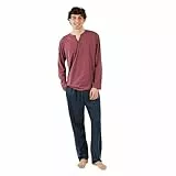 TRAMAS+ Pijama Botones de Hombre con Manga Larga y Pantalón Largo, Primavera y Otoño, Conjunto de Ropa para Dormir - M, Burdeos Marino