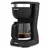 Taurus Cafetera de Goteo Verona 12, 680W, 1250 ml, Intense Flavour Tech, Placa Calefactora, Filtro Permanente Lavable, Jarra Cristal Antigoteo, Diseño Compacto Negro Mate, BPA Free