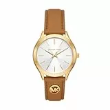 Michael Kors Slim Runway Watch for Women, 38mm Quartz Three Hand Movement with Leather Strap