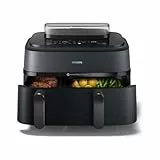 Philips Airfryer Serie 5000 Dual Basket con vapor - 9L, tecnología RapidAir Plus, 19 funciones en 1, 90% menos de grasa, Air Steam, 2 cestas, 2 tamaños, Cocina a vapor, Accesorios (NA550/00)