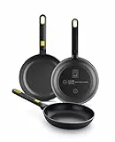 BRA Daily Pro Set 3 sartenes aluminio fundido 20-24-28 cm antiadherentes tricapa sin PFOA, aptas para todo tipo de cocinas e inducción, Color Negro Y Amarillo