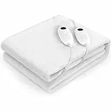 TLGREEN Calentador de cama de matrimonio 100 W, 187 x 139 cm, calentador eléctrico calentado, lavable en lavadora, con 6 temperaturas, apagado automático, manta térmica, mantas de cama eléctricas