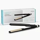 BaByliss Plancha de Pelo de Cerámica - Multivoltaje para uso mundial, Alisado suave y con brillo, Alfombrilla termoresistente incluida, 2 ajustes de temperatura de 200 °C - 230 °C, Negra, ST089E