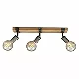 BRILONER - Focos de Techo Vintage, Focos Giratorios y Orientables, 3x E27, Madera, Lampara de Techo, Lampara Rustica, Lampara de Madera, Focos LED Interior Techo, 48x10x9cm, 2900-031, Metal Oscuro