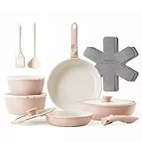 Redchef Juego de ollas y sartenes de cerámica antiadherentes, juego de 16 utensilios de cocina antiadherentes con mango desmontable, no tóxico, libre de PFAS PFOA y PTFE, juego de utensilios de cocina