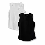 Amazon Essentials Camiseta sin Mangas de Ajuste Regular para Mujer, 100% algodón, Paquete de 2, Negro/Blanco, Talla L