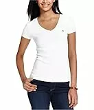 Tommy Hilfiger Camiseta SS Core con Cuello en V para Mujer, Color Liso, Blanco, XL