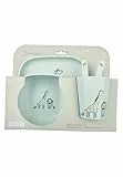 Sterntaler Juego de vajilla de jirafa y león – forma cuadrada con diseño de safari – plato, cuenco, taza y cubiertos, duradero, apto para alimentos, para bebés y niños pequeños, color verde pálido