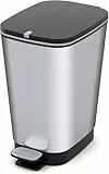 Curver - Cubo de basura Chic Bin con pedal antideslizante 45L, 44,5x 29x 60,5cm, acabado color acero, tapa y aro para bolsa