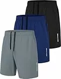 xtuwkzo Pantalones Cortos Hombre Deporte Gym con Bolsillos, Mens Shorts Deportivos Bermudas Hombre Pantalón Corto Deporte Pantalon Running, Pack de 3, Negro/Gris Oscuro/Azul Marino XXL