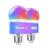 Govee Bombilla LED E27 Inteligentes WiFi y Bluetooth, Funciona con Alexa Google Assistant, 800LM, 16 Millones de Colores DIY RGBWW, Sincronización de Música Bombilla Inteligente, Juego de 2