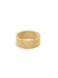 SINGULARU - Anillo Mesh. Acero con Acabado en Baño Oro de 18Kt. Anillo Ancho y Maxi con Altura de 8 mm y Grosor de 1.9 mm. Joyas para Mujer. Talla 10