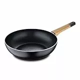 BERGNER Earth | Sartén de Cocina de 28x7,5 cm Con Tapa | Color Negro | Fabricada en Aluminio Prensado con Agarres Ergonómicos de Madera | Menaje de Cocina | Compatible con Todo Tipo de Cocinas