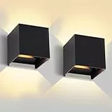 YICALE Aplique Pared Exterior 2 Pzs,12W IP65 Impermeable Lampara Exterior Pared 3000K Blanco Cálido Ángulo de Luz Ajustable Apliques Interior Negro para Patio,Escaleras,Balcón,Jardín,Porche