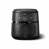 Philips Airfryer serie 2000 6,2L - 1700W de Potencia, Ventana transparente, Tecnología RapidAir, Pantalla táctil digital, 13 opciones de cocción, Hasta un 90% menos de grasa, Negro (NA230/00)