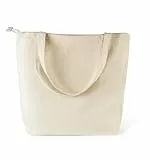 Bolsa grande de lona con cierre de cremallera y bolsillo interior, bolsa de compras reutilizable de algodón resistente de 280 g/m², bolsa de hombro extragrande para mujeres, viajes, trabajo (Natural)