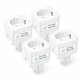Meross Enchufe Inteligente con Mide el Consumo, Enchufe Bluetooth Alexa 16A con Control Remoto y por Voz, Temporizador, Enchufe WiFi Compatible con Alexa, Google Home y SmartThings, 4 PCS