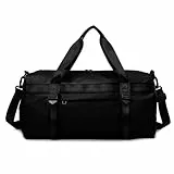 Vllcsla Bolsa de Gimnasio 50x25x25cm Unisex Adulto, Bolsas de Viaje con Bolsillo Húmedo y Compartimento Zapatos, Pequeña Bolsa Deporte Gym, con Banda de Esterilla de Yoga (Negro)
