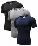 Holure Camiseta Compresión Hombre Deportiva para Hombre Amiseta de Manga Corta para Running Gym Ciclismo Tops (Paquete de 3 Negro/Gris/Armada S