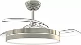 Bastilipo - ESTORIL NIQUEL, Ventilador techo de 3 palas retractiles, motor DC, mando a distancia, Luz LED 3 colores, 105 cm, color acero c
