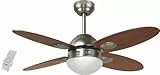 Bastilipo - Ventilador techo con mando a distancia, 60W, 105 cm de diámetro, Bermeo níquel