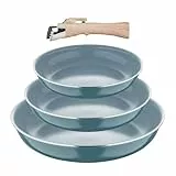 Bergner - Set 4 Pzs Sartenes (18+20+24 cm) con Mango Desmontable - Aluminio Prensado Reciclado - Revestimiento PPG Fusion - Inducción Compatible - Verde, Plata