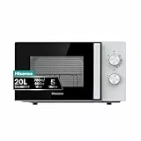 Hisense H20MOWP1HG - Microondas con Grill 20L, 1000W, Revestimiento Cerámico, Cristal Premium, 5 Niveles de Potencia, Función de Descongelación, Fácil Limpieza, Temporizador cocción, Blanco