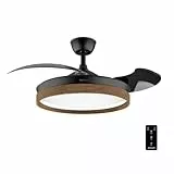 Cecotec Ventilador de Techo con Luz Energysilence Aero 4320 Invisible Wood&Black. 35W, 6 Velocidades, Aspas Retráctiles, Mando A Distancia, Temporizador, Luz Integrada, Intensidad Lumínica Regulable