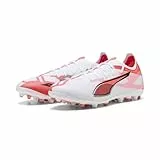 PUMA Ultra 5 Match MG, Zapatillas de fútbol Unisex Adulto, White Black-Glowing Red, 40 EU