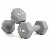 unycos - Par de Mancuernas Antideslizantes de Neopreno, Pesas【8 kg】Ergonómicas con Diseño Hexagonal y Anti-Rodadura, Resistentes, Ideales para Entrenamiento de Fuerza y Gimnasio en Casa (Gris)